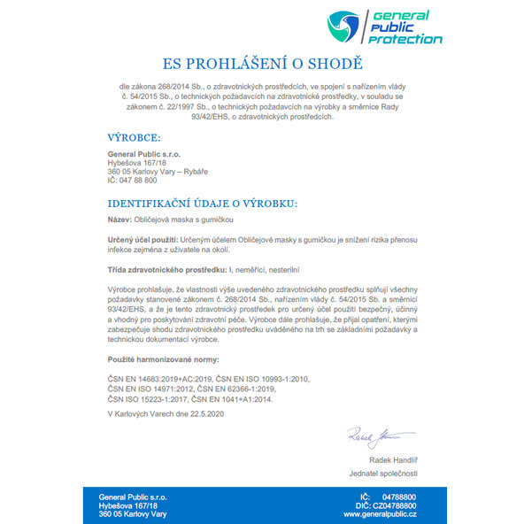 Jednorázové zdravotnícke rúško na tvár 3-vrstvové 1ks