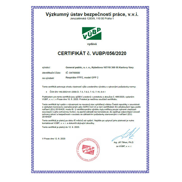 Respirátor FFP 2, model model GPP2 1ks