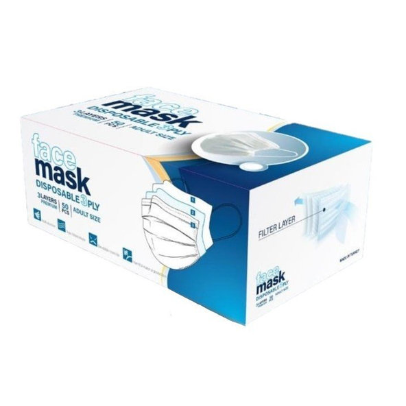 Jednorázové rúško na tvár biele 3-vrstvové 50ks