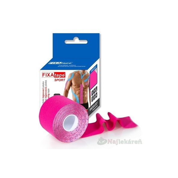 FIXAtape tejpovacia páska SPORT kinesiologická, elastická, ružová 5cmx5m, 1ks