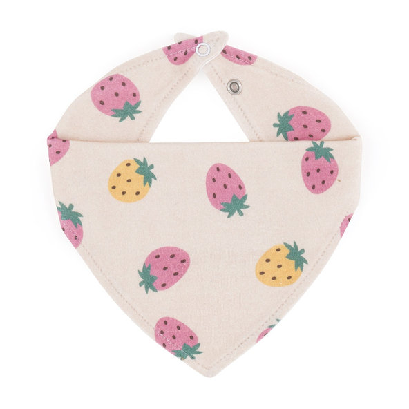 PETITE&MARS Podbradník bandana Luke Beige Strawberies&Dusty Rose 3m+ 2 ks