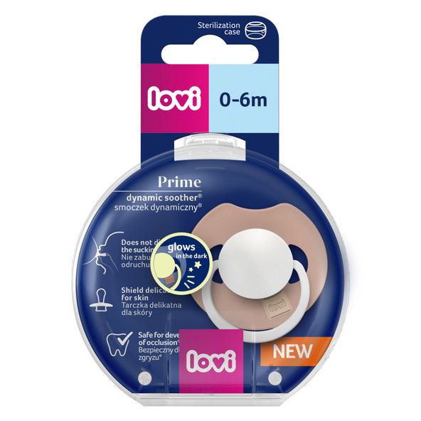 LOVI Prime svietiaci silikónový dynamický cumlík 0-6m Blush 1 ks