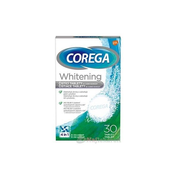 COREGA Whitening antibakteriálne čistiace tablety 30 ks