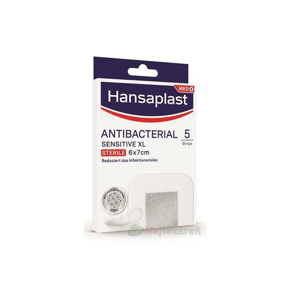 Hansaplast MED ANTIBACTERIAL SENSITIVE XL náplasť, sterile, 6x7cm, 5ks