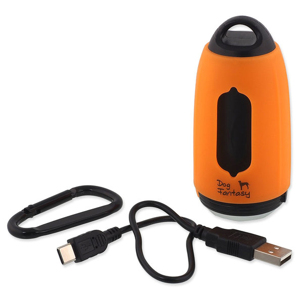 Baterka Dog Fantasy USB s vreckami na exkrementy oranžová