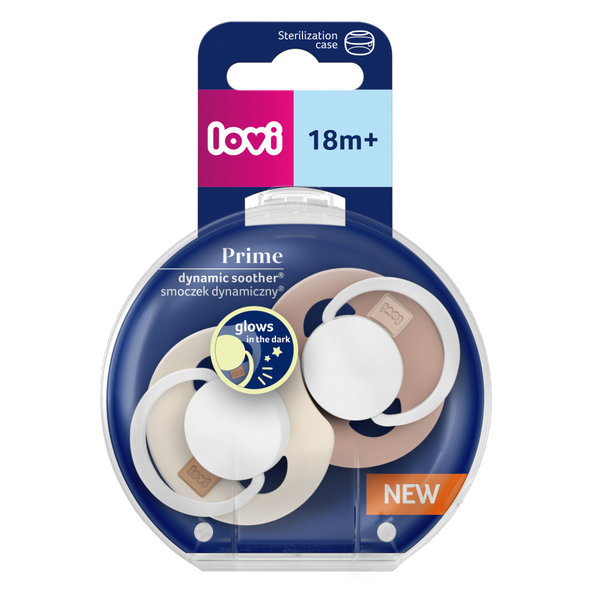 Lovi Prime silikónový dynamický svetielkujúci cumlík 18m+ 2ks Ivory/Blush