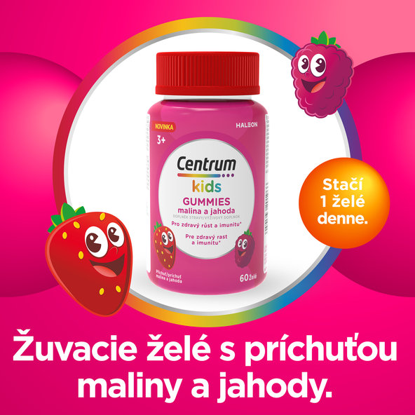 Centrum Kids GUMMIES malina a jahoda vitamíny a minerály 60 želé