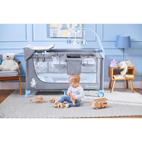 KINDERKRAFT Postieľka cestovná Joy s doplnkami Blue
