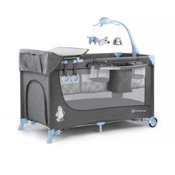 KINDERKRAFT Postieľka cestovná Joy s doplnkami Blue