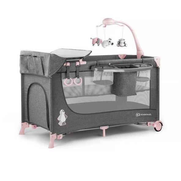 KINDERKRAFT Postieľka cestovná Joy s doplnkami Pink