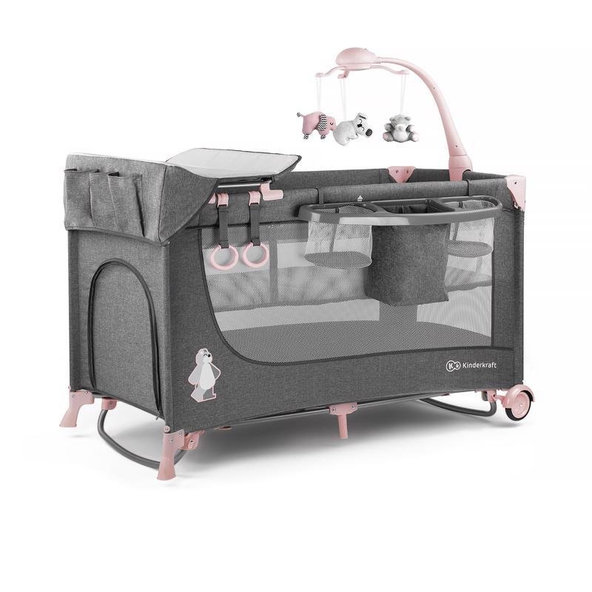 KINDERKRAFT Postieľka cestovná Joy s doplnkami Pink