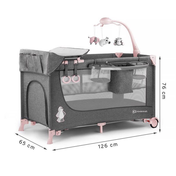 KINDERKRAFT Postieľka cestovná Joy s doplnkami Pink