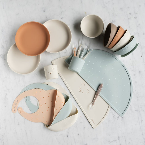 NATTOU Set jedálenský silikónový 4 ks, green