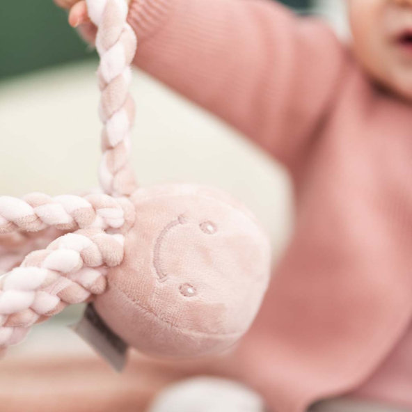 NATTOU Prvá hrajúca hračka pre bábätka chobotnička PIU PIU Lapidou old pink/light pink 0m+