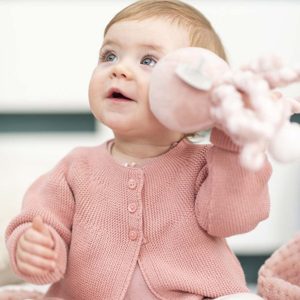 NATTOU Prvá hrajúca hračka pre bábätka chobotnička PIU PIU Lapidou old pink/light pink 0m+