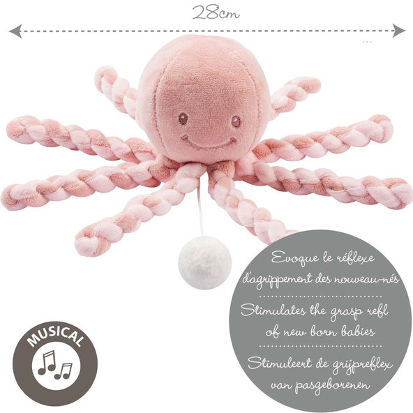 NATTOU Prvá hrajúca hračka pre bábätka chobotnička PIU PIU Lapidou old pink/light pink 0m+