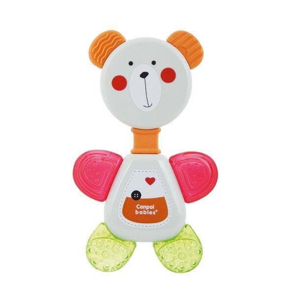 CANPOL BABIES Hryzačka chladiaca s hrkálkou medvedík - bielo-ružová