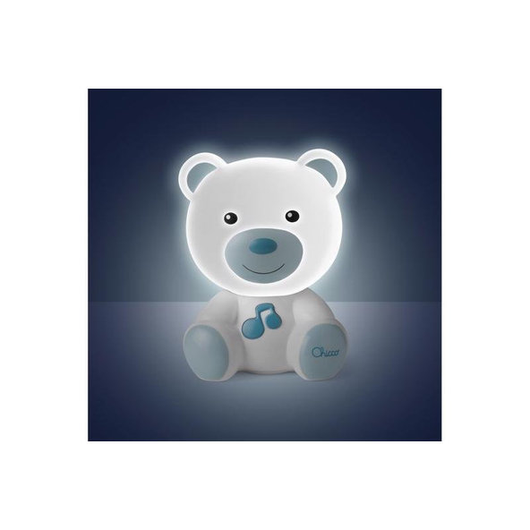 CHICCO Nočné svetielko hudobné Macko modré 0m+