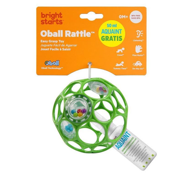 OBALL Hračka Oball RATTLE 10 cm 0m+ seafoam + 50 ml Aquaint