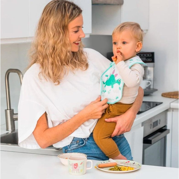 BABYONO Podbradník Froté, stredný, vodeodolný 6 m+ dino