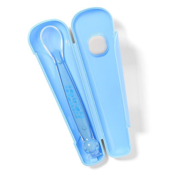 BABYONO Lyžička silikónová s obalom 6 m+ modrá