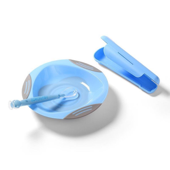 BABYONO Lyžička silikónová s obalom 6 m+ modrá