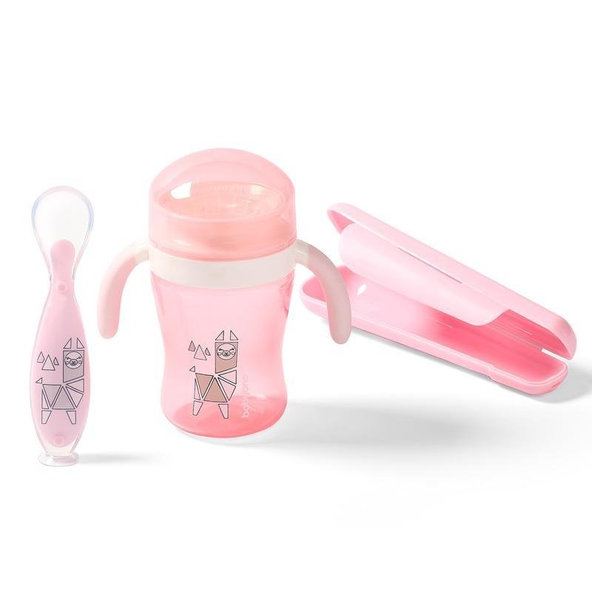 BABYONO Lyžička silikónová s obalom 6 m+ ružová