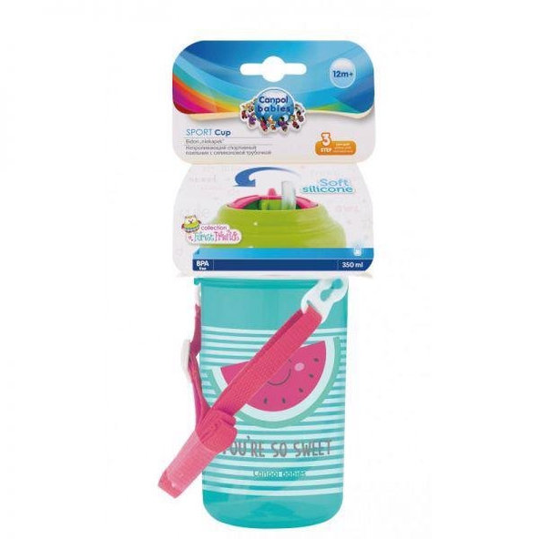 CANPOL BABIES Fľaša športová so slamkou a vrchnákom 400ml 12m+ So Cool! ružová