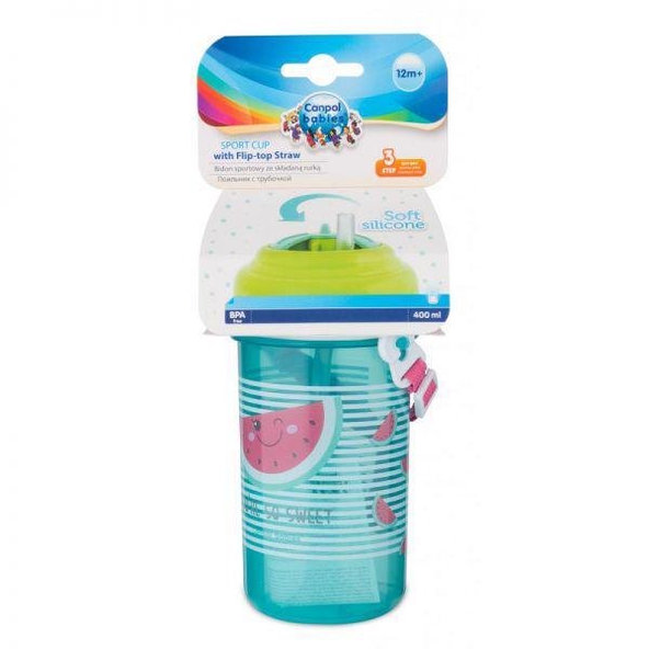CANPOL BABIES Fľaša športová so slamkou a vrchnákom 400ml 12m+ So Cool! ružová