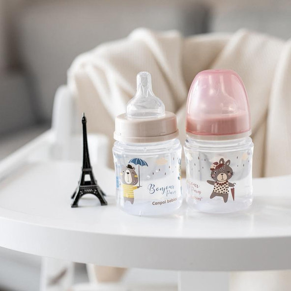 CANPOL BABIES Fľaša so širokým hrdlom Bonjour Paris 120 ml modrá