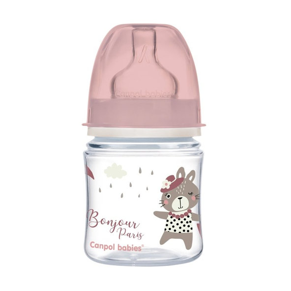 CANPOL BABIES Fľaša so širokým hrdlom Bonjour Paris 120 ml ružová