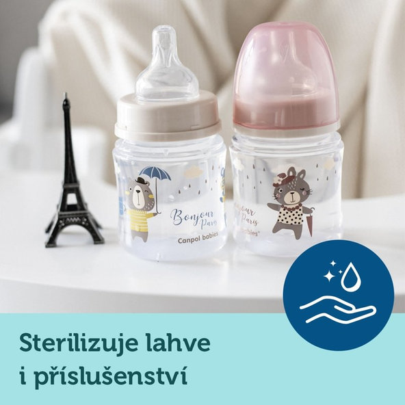 CANPOL BABIES Fľaša so širokým hrdlom Bonjour Paris 120 ml ružová