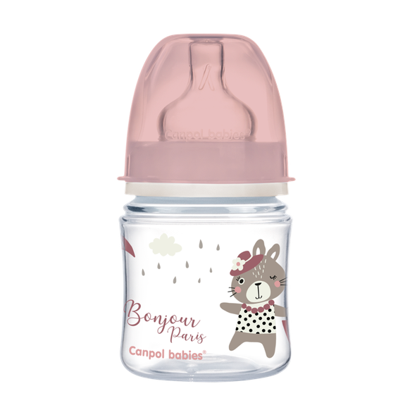 CANPOL BABIES Fľaša so širokým hrdlom Bonjour Paris 120 ml ružová