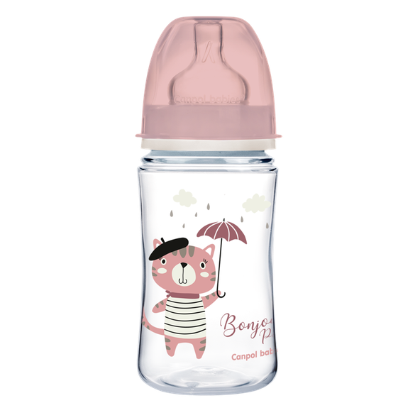 CANPOL BABIES Fľaša so širokým hrdlom Bonjour Paris 240 ml ružová