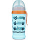 CANPOL BABIES Fľaša športová s netečúcou slamkou autá 300ml 12m+ svetlomodrá