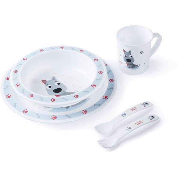 CANPOL BABIES Súprava plastová s príborom Cute Animals psík