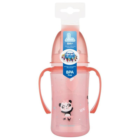 CANPOL BABIES Tréningový hrnček Exotic Animals 240 ml RUŽOVÝ
