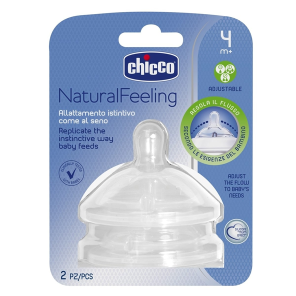 CHICCO Cumlík na fľašu Natural Feeling silikón, nastaviteľný prietok 2 ks, 4m+