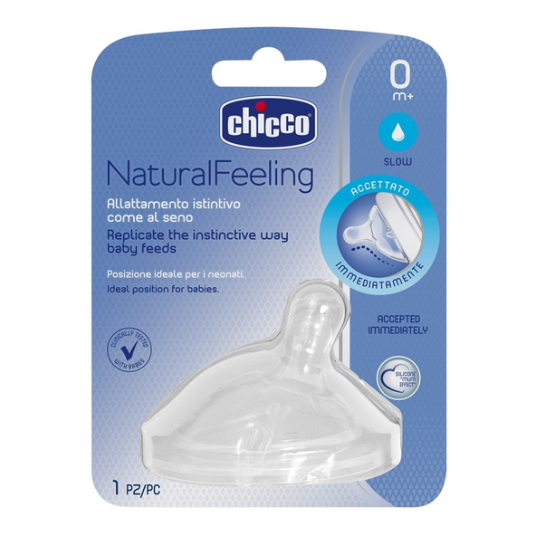 CHICCO Cumlík na fľašu Natural Feeling silikón, normálny prietok 1 ks, 0m+