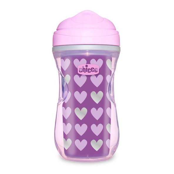 CHICCO Hrnček Active termo s tvrdým náustkom 200 ml, fialový, srdiečka 14m+