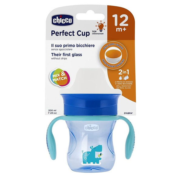 CHICCO Hrnček Perfect 360 s držadlami 200 ml, modrý 12m+