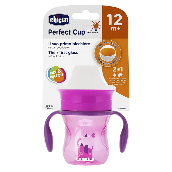 CHICCO Hrnček Perfect 360 s držadlami 200 ml, ružový 12m+