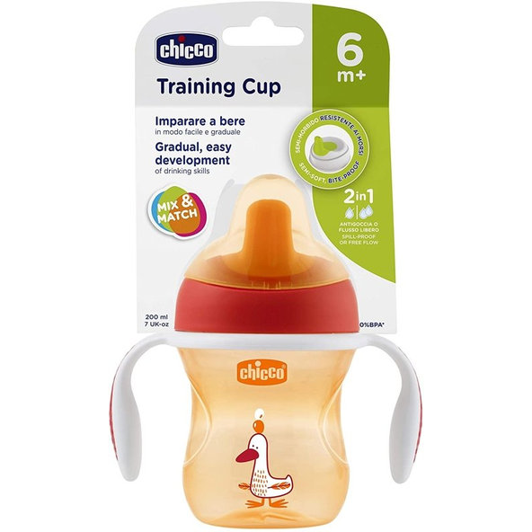CHICCO Hrnček Training s držadlami 200 ml, červený  6 m+