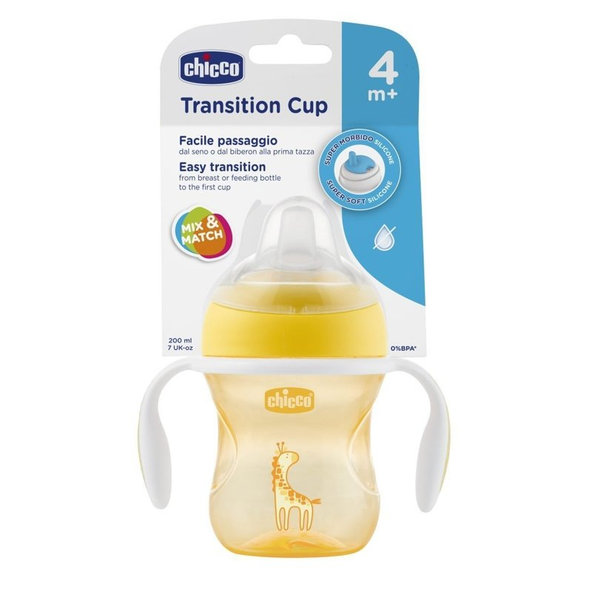 CHICCO Hrnček učiaci Transition s držadlami 200 ml, žltý, 4 m+