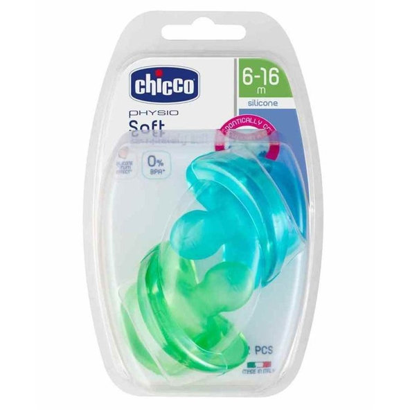 CHICCO Cumlík celosilikónový Physio Soft chlapec 2 ks, 6-16m