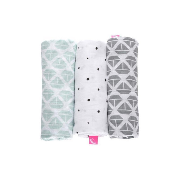 MOTHERHOOD Plienka mušelínová 3ks Mint Boats 70x80cm
