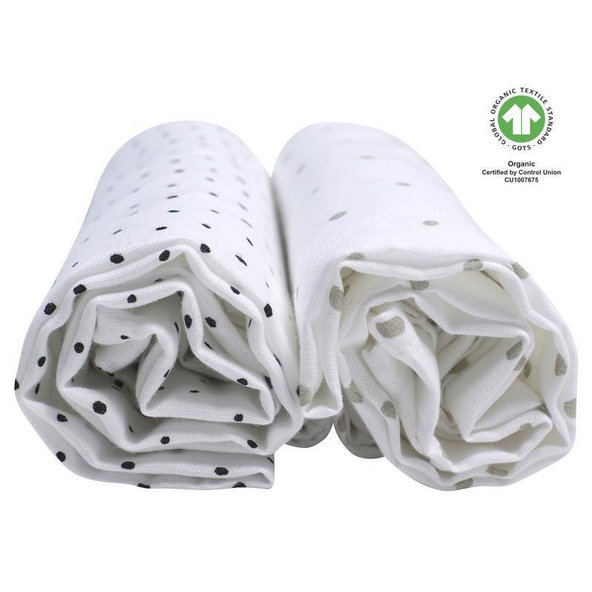 MOTHERHOOD Plienka mušelínová BIO 2ks Grey and Black Dots 85x85cm