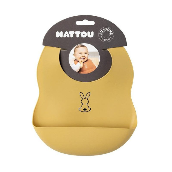 NATTOU Podbradník silikónový so zapínaním okrový bez BPA