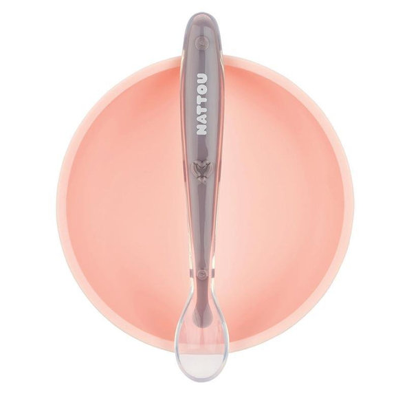 NATTOU Set jedálenský silikonový 2 ks miska a lyžička ružový bez BPA