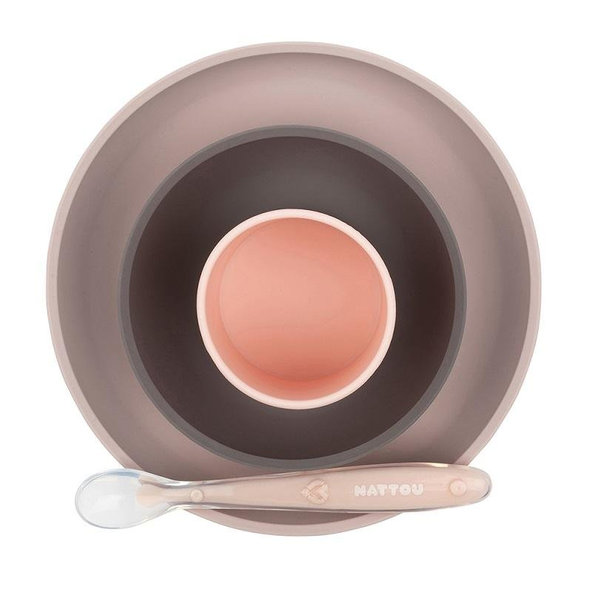 NATTOU Set jedálenský silikonový 4 ks ružovo-fialový bez BPA